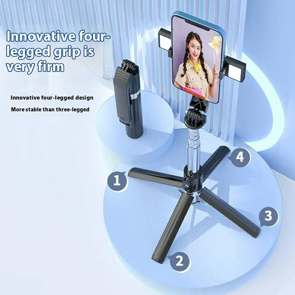P06max Dual V2 Fill Light 140cm Extendable Selfie Stick Smartphones Bluetooth-Compatible Remote Control Stand - Black - 6