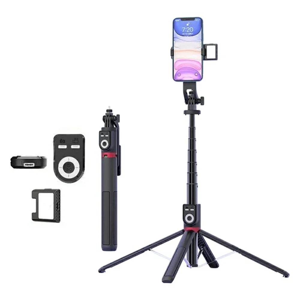P225TK Single V1 Fill Light Portable Phone Selfie Stick Extended Aluminum Alloy Stand with TikTok Remote Control - 1