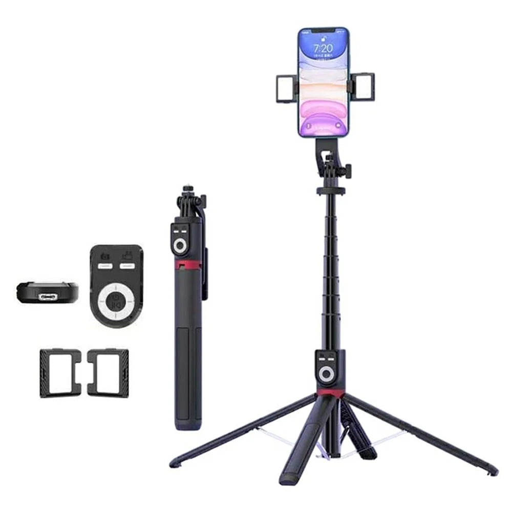 P225TK Dual V2 Fill Light Portable Phone Selfie Stick Extended Aluminum Alloy Stand with TikTok Remote Control - 1