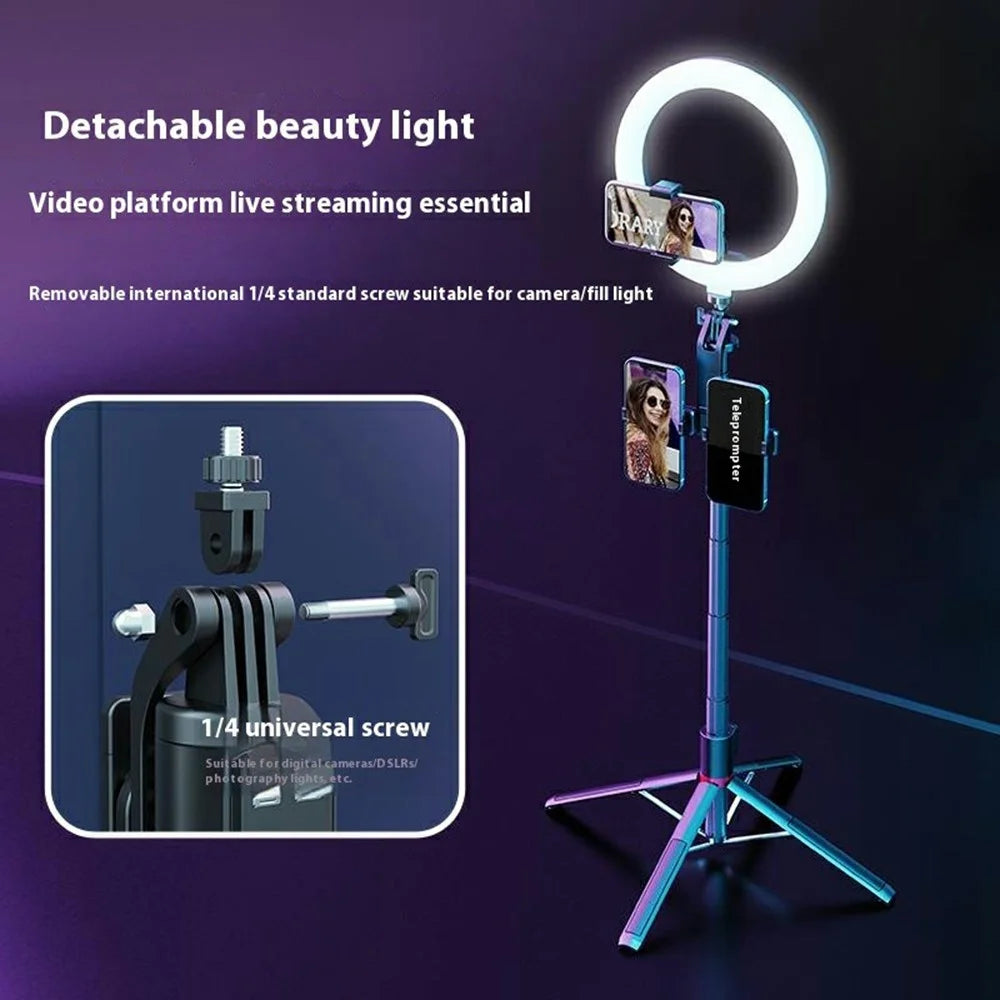 P225TK Dual Phone Clip Portable Selfie Stick Extended Aluminum Alloy Stand with TikTok Remote Control - 6