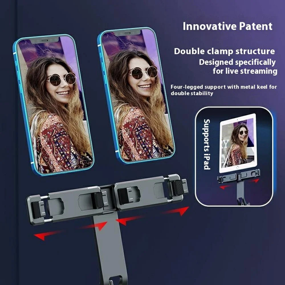P225TK Dual Phone Clip Portable Selfie Stick Extended Aluminum Alloy Stand with TikTok Remote Control - 7
