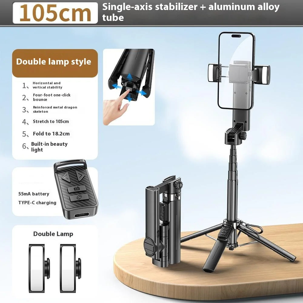 Q36 Dual Fill Light Anti Shake Handheld Gimbal Stabilizer for Smartphone 4 Leg Tripod with Remote - 2