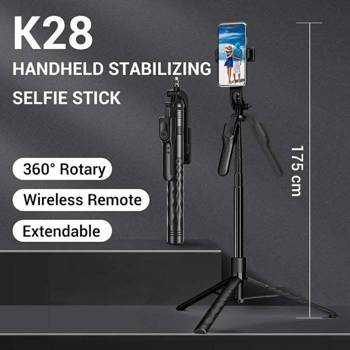 K28 Handheld Bluetooth-Compatible Selfie Stick Tripod 175cm Extendable Aluminum Alloy Live Streaming Stand - 2