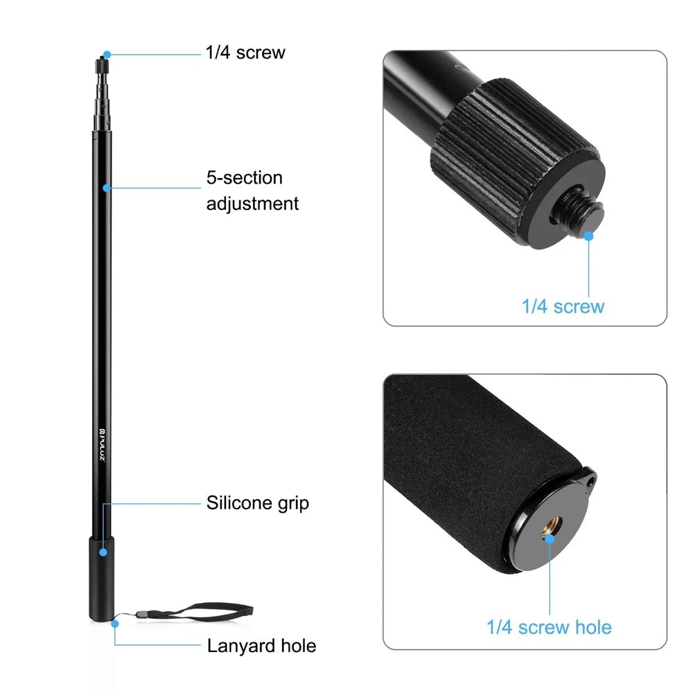 PULUZ PU642B 300cm Bullet Time Invisible Selfie Stick for Insta360 ONE RS / X3 / X2 Extension Rod with Hand Strap - 3