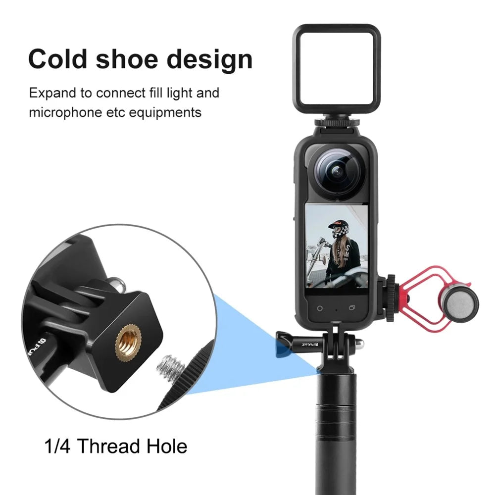 PULUZ PU809B For Insta360 X3 Action Camera Cold Shoe Mount Plastic Protective Frame with Adapter Base and Screw - 2