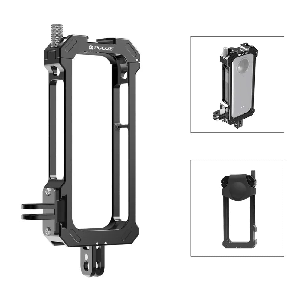 PULUZ PU805B For Insta360 X3 Aluminum Alloy Rabbit Cage Housing Frame with Expand Cold Shoe Mount - 1