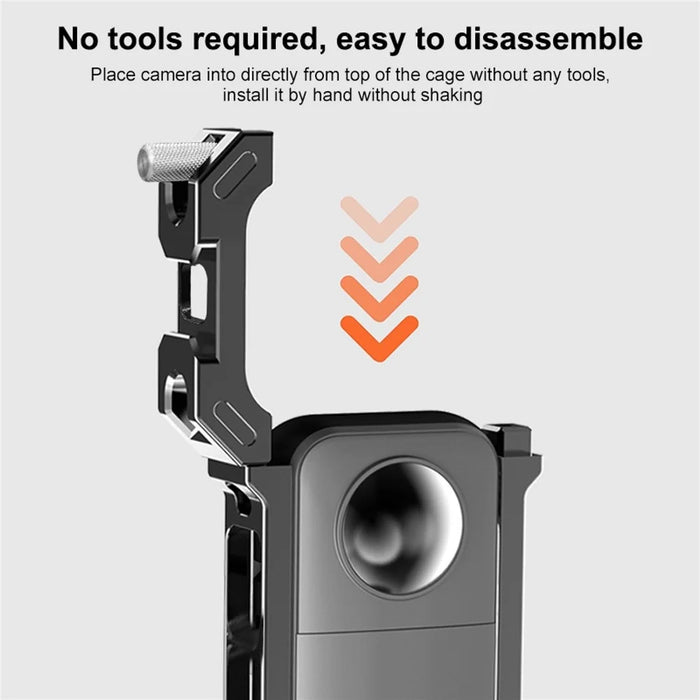 PULUZ PU805B For Insta360 X3 Aluminum Alloy Rabbit Cage Housing Frame with Expand Cold Shoe Mount - 3