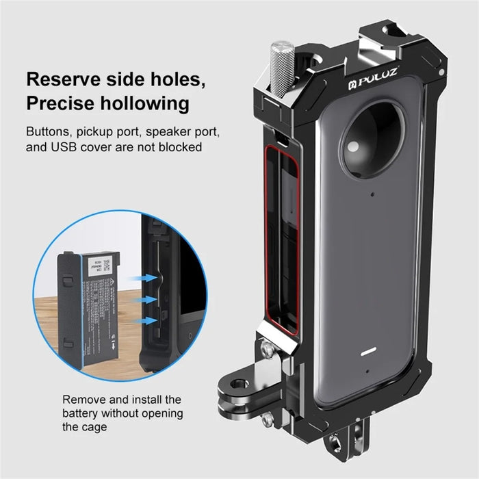 PULUZ PU805B For Insta360 X3 Aluminum Alloy Rabbit Cage Housing Frame with Expand Cold Shoe Mount - 7