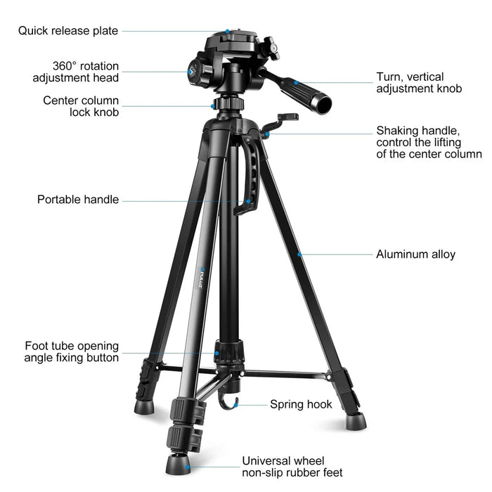 PULUZ PU3096 Smartphone Camera Selfie Live Streaming Tripod Stand with Pan Tilt Head and Phone Clamp - 6