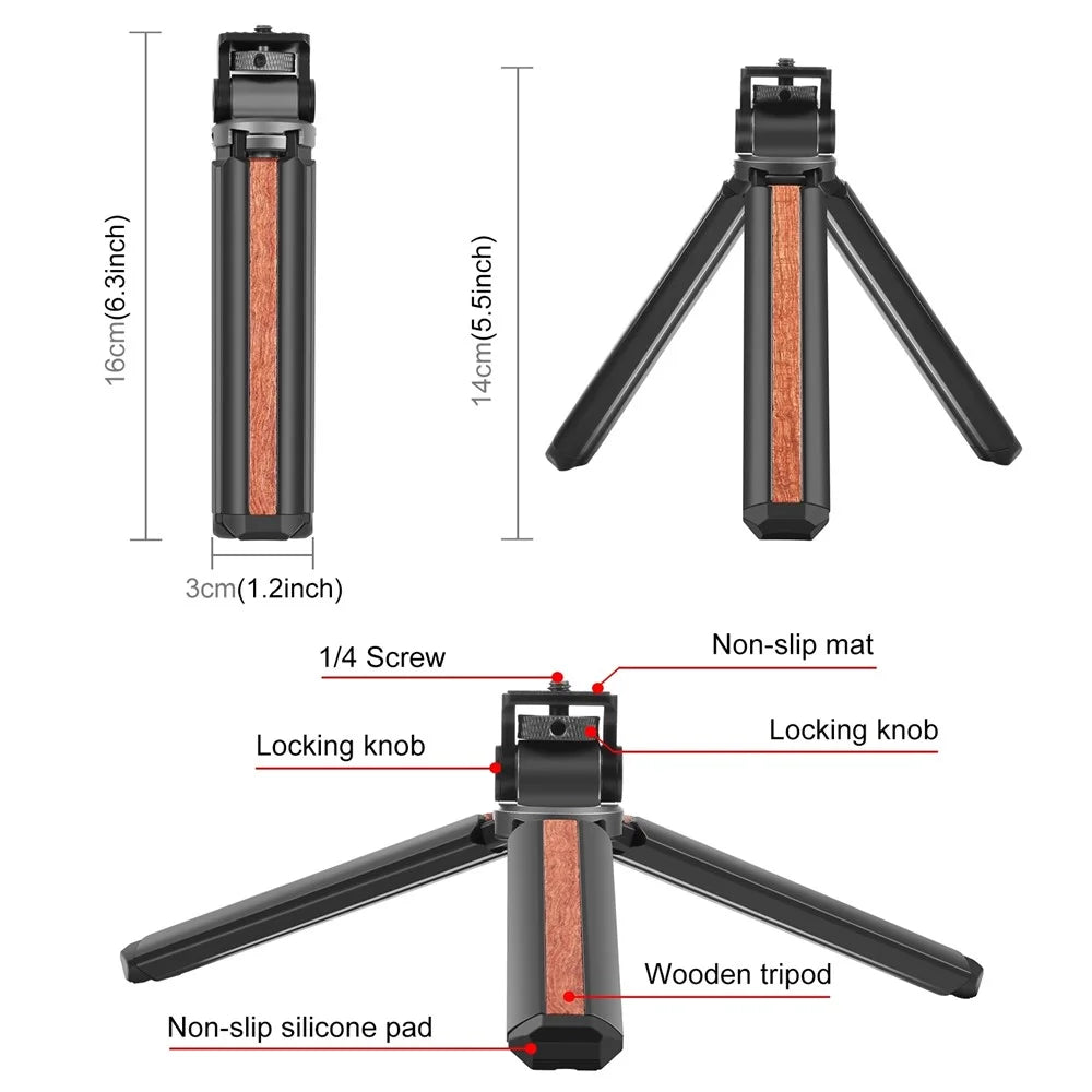 PULUZ PU621 Aluminum Alloy + Wood Anti Slip Adjustable Desktop Tripod with 1 / 4 Screw Mount for Camera Smartphone - 3