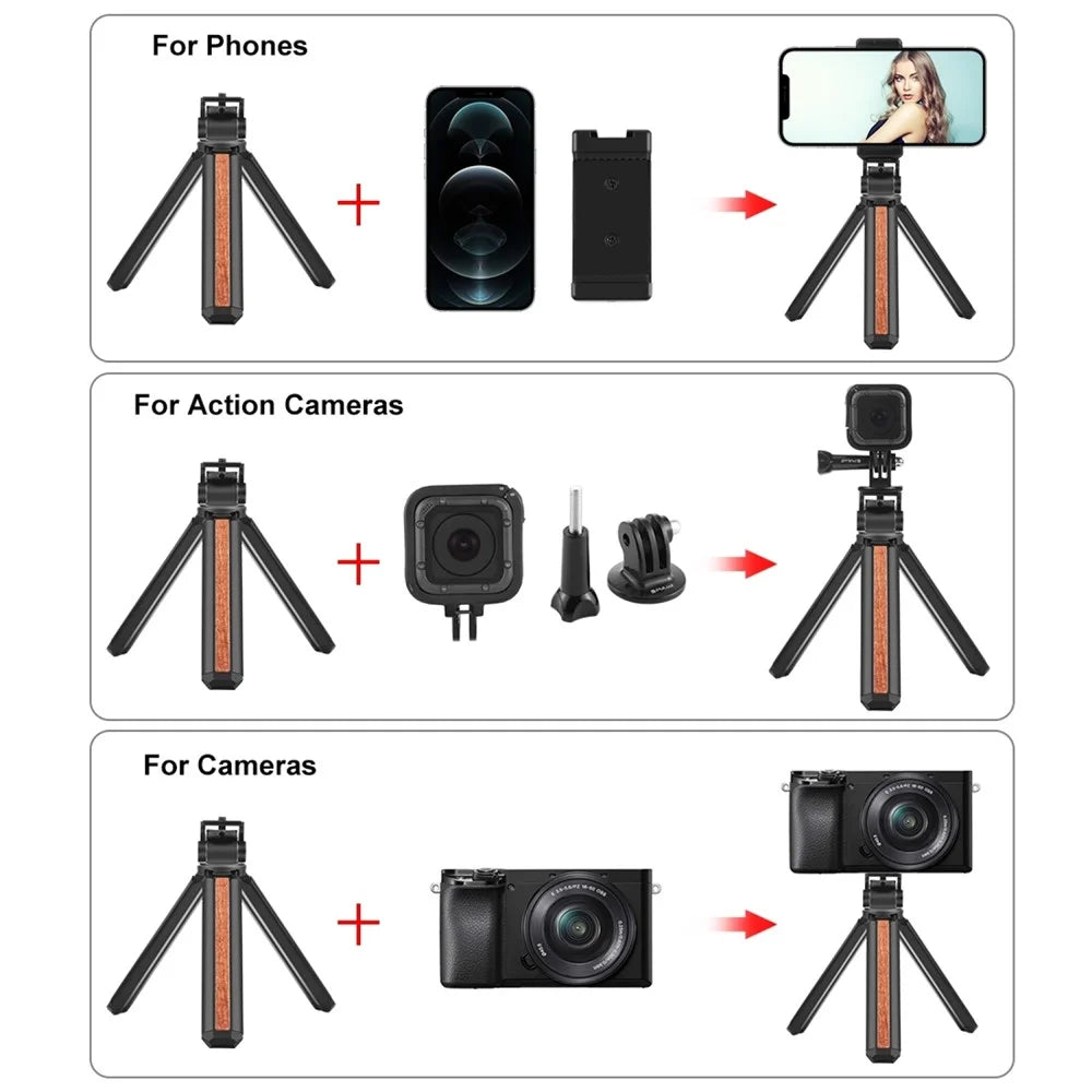PULUZ PU621 Aluminum Alloy + Wood Anti Slip Adjustable Desktop Tripod with 1 / 4 Screw Mount for Camera Smartphone - 5