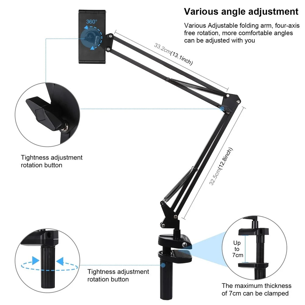 PULUZ PU535 Clip On Adjustable Desktop Suspension Arm Stand with Phone / Tablet Clamp for Live Broadcast - 4
