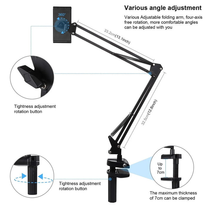 PULUZ PU535 Clip On Adjustable Desktop Suspension Arm Stand with Phone / Tablet Clamp for Live Broadcast - 4