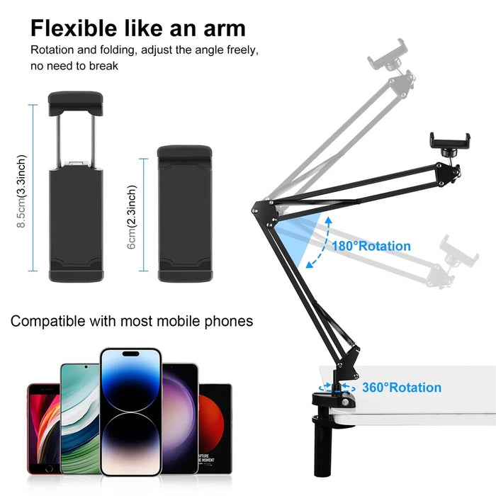 PULUZ PU650B Foldable Suspension Arm Phone Holder 360 Degree Rotation Desk Mount for Smartphones Up to 6.8 Inch - 3