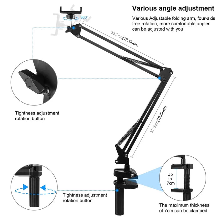 PULUZ PU650B Foldable Suspension Arm Phone Holder 360 Degree Rotation Desk Mount for Smartphones Up to 6.8 Inch - 4