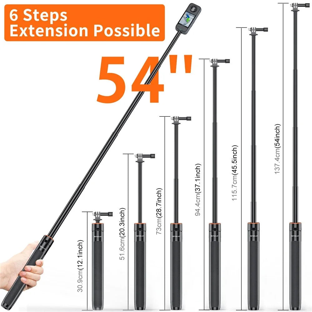 PULUZ PU731B 2 in 1 Aluminum Alloy Selfie Stick Tripod Stand 54 Inch Extendable Monopod for Action Camera - 3