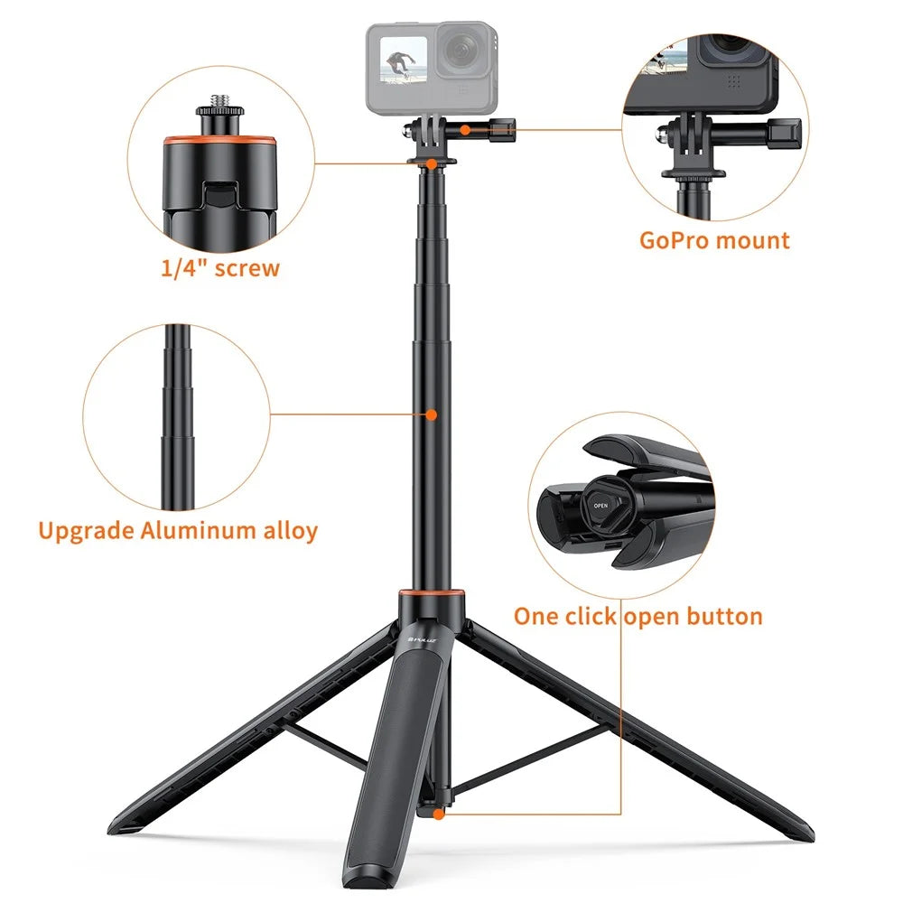 PULUZ PU731B 2 in 1 Aluminum Alloy Selfie Stick Tripod Stand 54 Inch Extendable Monopod for Action Camera - 4