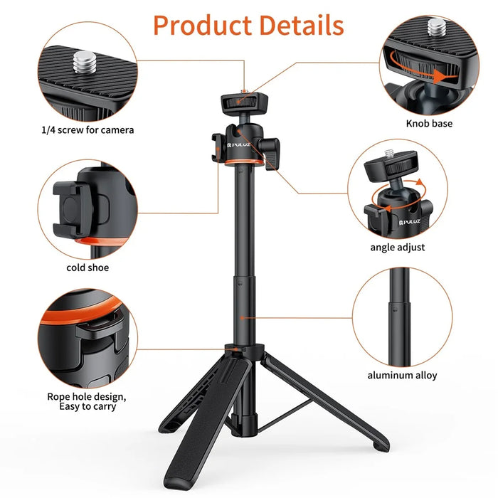 PULUZ PU732B 4 Sections Extendable Tripod Stand with 360 Degree Rotatable Ball Head for Action Cameras - 4