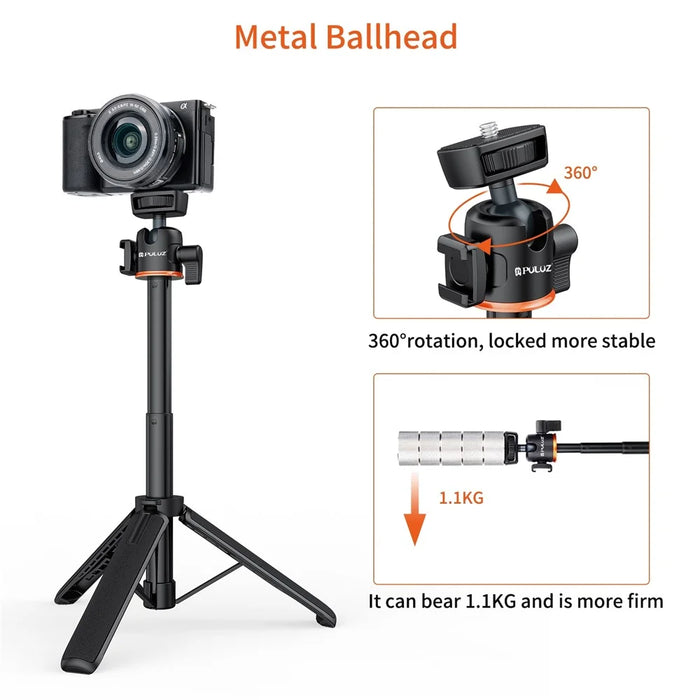 PULUZ PU732B 4 Sections Extendable Tripod Stand with 360 Degree Rotatable Ball Head for Action Cameras - 5