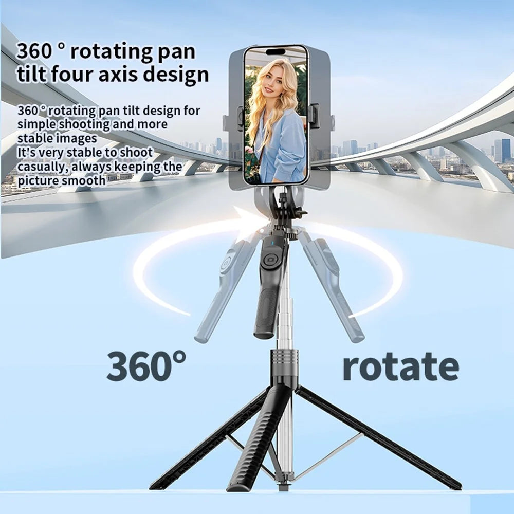K50 Single Phone Clip Bluetooth-Compatible Selfie Stick Tripod 1.9m Extendable Live Streaming Floor Stand - Black - 6