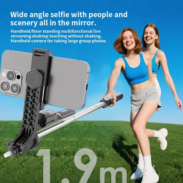 K50 Dual Phone Clip Bluetooth-Compatible Selfie Stick 1.9m Extendable Live Streaming Tripod - Black - 2