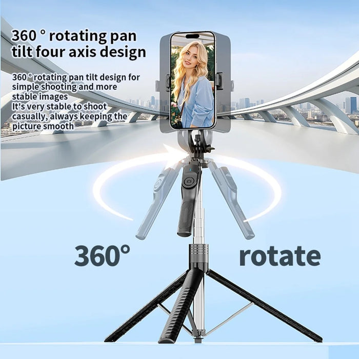 K50 Dual Phone Clip Bluetooth-Compatible Selfie Stick 1.9m Extendable Live Streaming Tripod - Black - 6