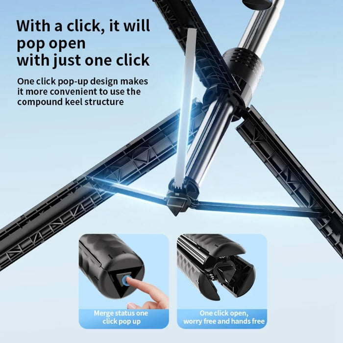 K50 Single Phone Clip Bluetooth-Compatible Selfie Stick 1.9m Extendable Tripod with 2 Fill Lights - Black - 7