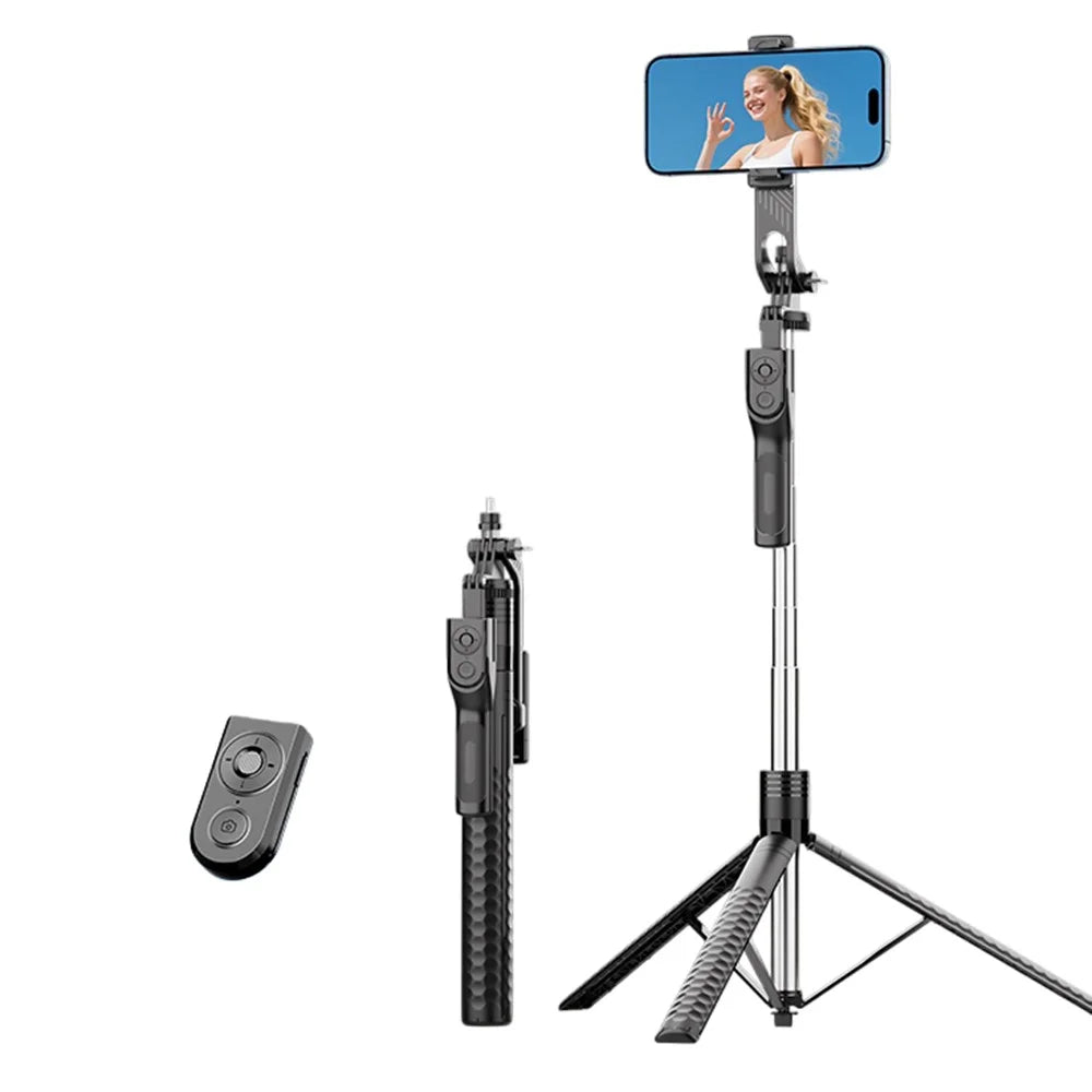 K50 Single Phone Clip TikTok Bluetooth-Compatible Selfie Stick 1.9m Extendable Live Streaming Tripod - Black - 1
