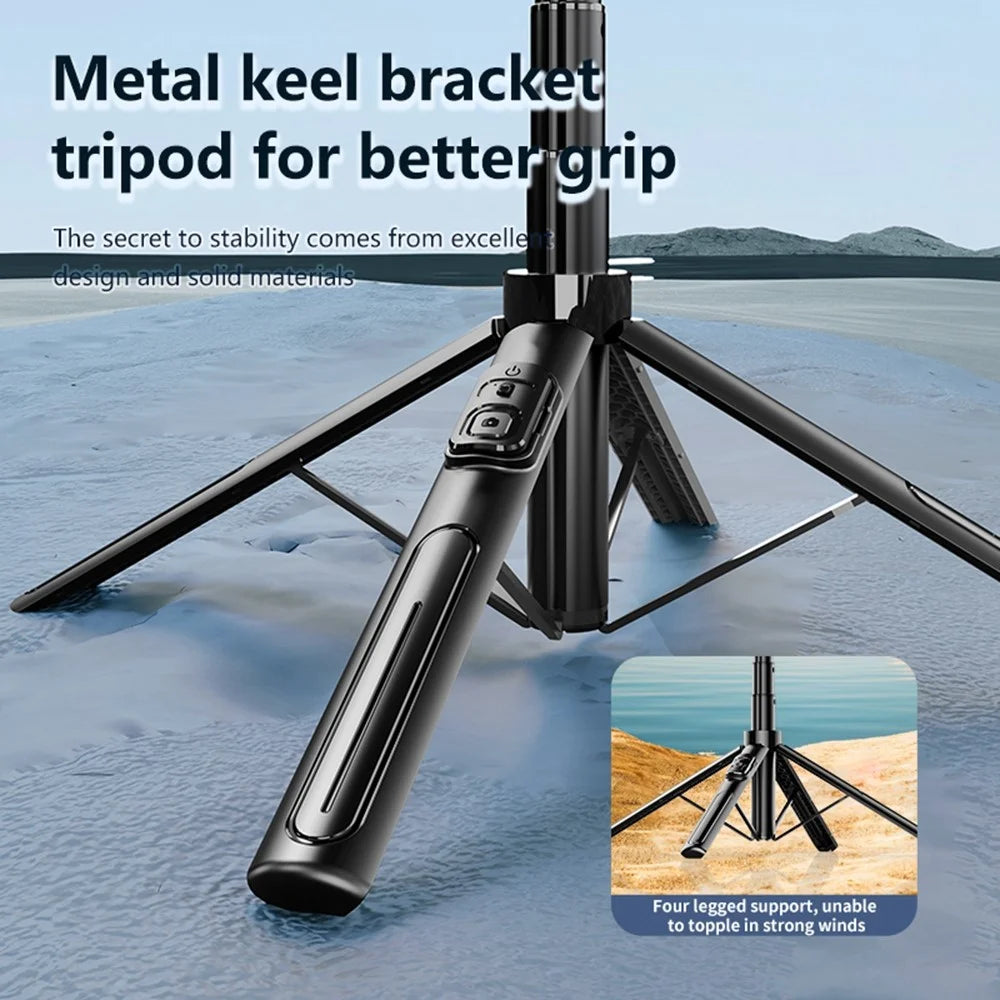 K27 Bluetooth-Compatible Selfie Stick Phone Extendable Live Streaming 4-Leg Stand with 2 Fill Lights - Black - 7