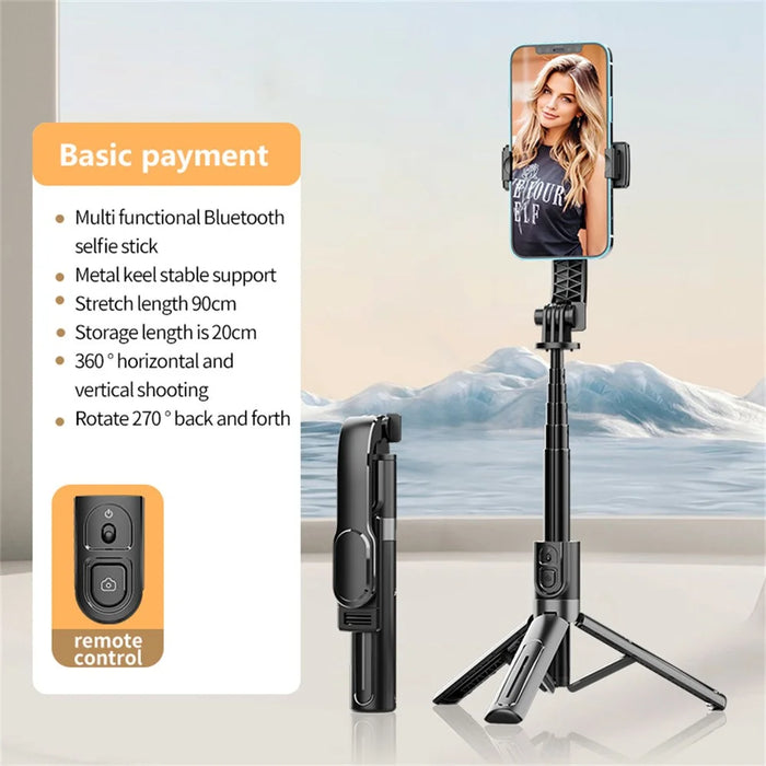 K26 Bluetooth-Compatible Phone Selfie Stick Portable Travel Extendable Live Streaming Tripod - Black - 2