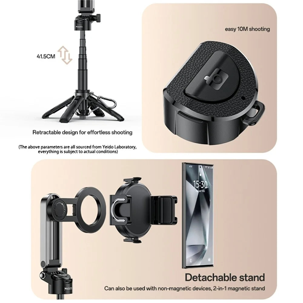 YESIDO SF31 MINI Tripod Selfie Stick Magnetic Phone Mount Remote Selfie Stick for Travel / Vlogging - 5