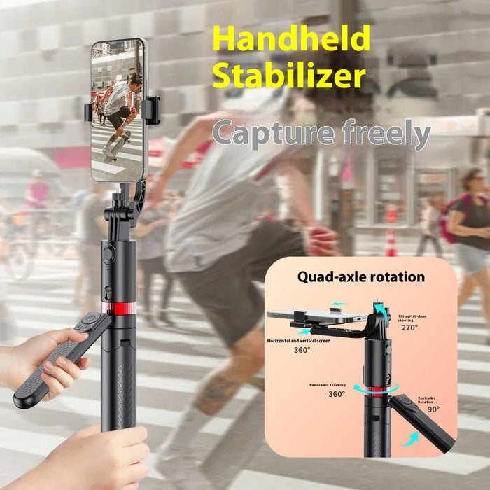 JH18 Selfie Stick Tripod Bluetooth-Compatible Remote Control Phone Tripod Stand Detachable Gimbal - Obsidian Black - 5