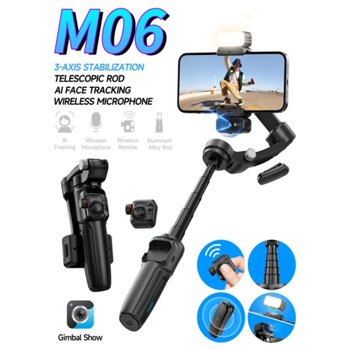M06 Handheld 3 Axis Gimbal Stabilizer for Smartphone AI Face Tracking Extendable Selfie Stick with Fill Light - 2