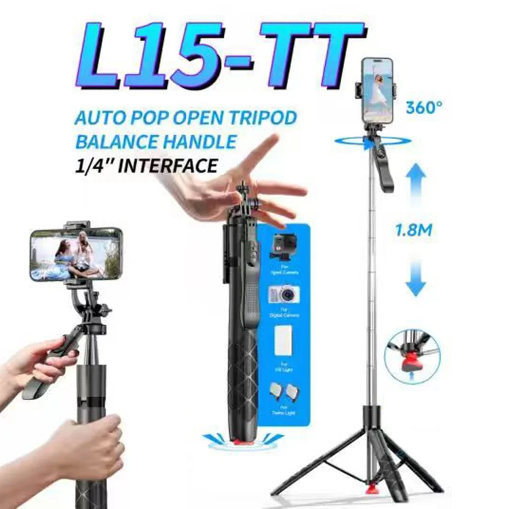 L15TT Auto Pop Up Tripod Anti Shake Floor Stand Stainless Steel Pole Extendable Selfie Stick - 2