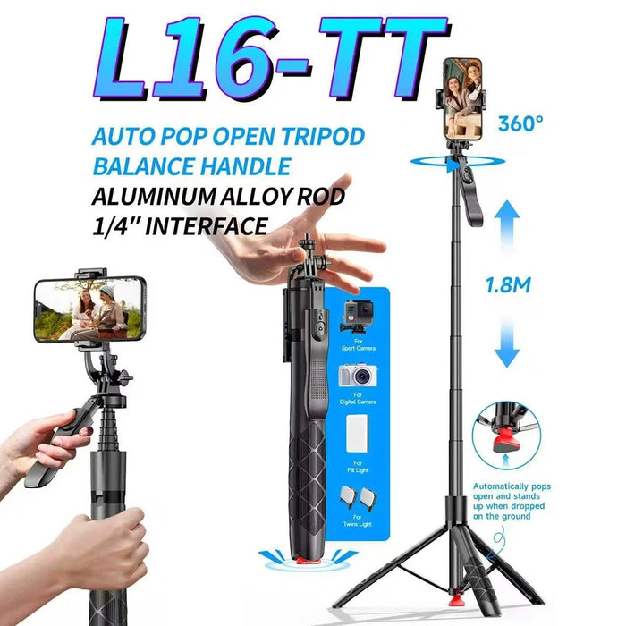 L16TT Aluminum Alloy Pole Extendable Selfie Stick Auto Pop Up Tripod Anti Shake Floor Stand for Panoramic Shooting - 2