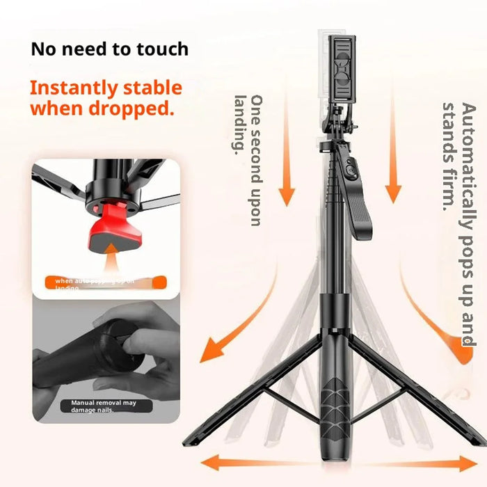 L16TT Aluminum Alloy Pole Extendable Selfie Stick Auto Pop Up Tripod Anti Shake Floor Stand for Panoramic Shooting - 3