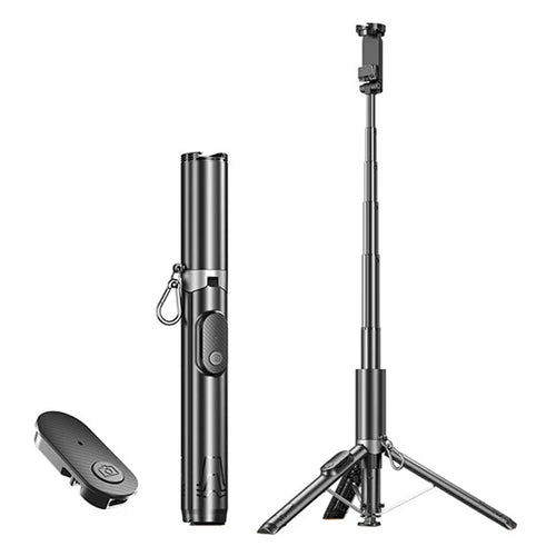 P24 Portable Selfie Stick Phone Holder for Live Streaming Travel Anti Shake Extendable Tripod - Black - 1