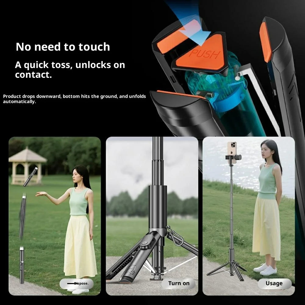 P24-D Portable Phone Tripod Stand with Fill Light for Live Streaming Anti Shake Extendable Selfie Stick - Black - 3