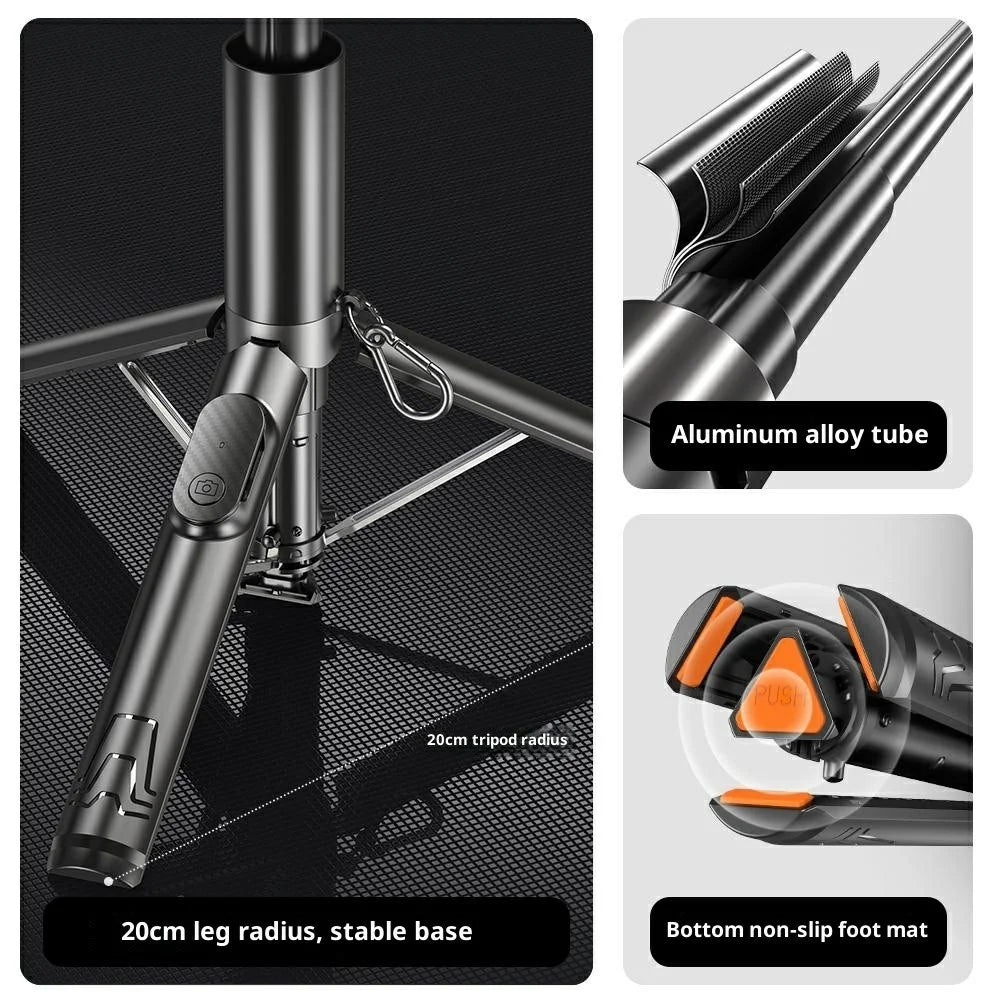 P24-D Portable Phone Tripod Stand with Fill Light for Live Streaming Anti Shake Extendable Selfie Stick - Black - 5