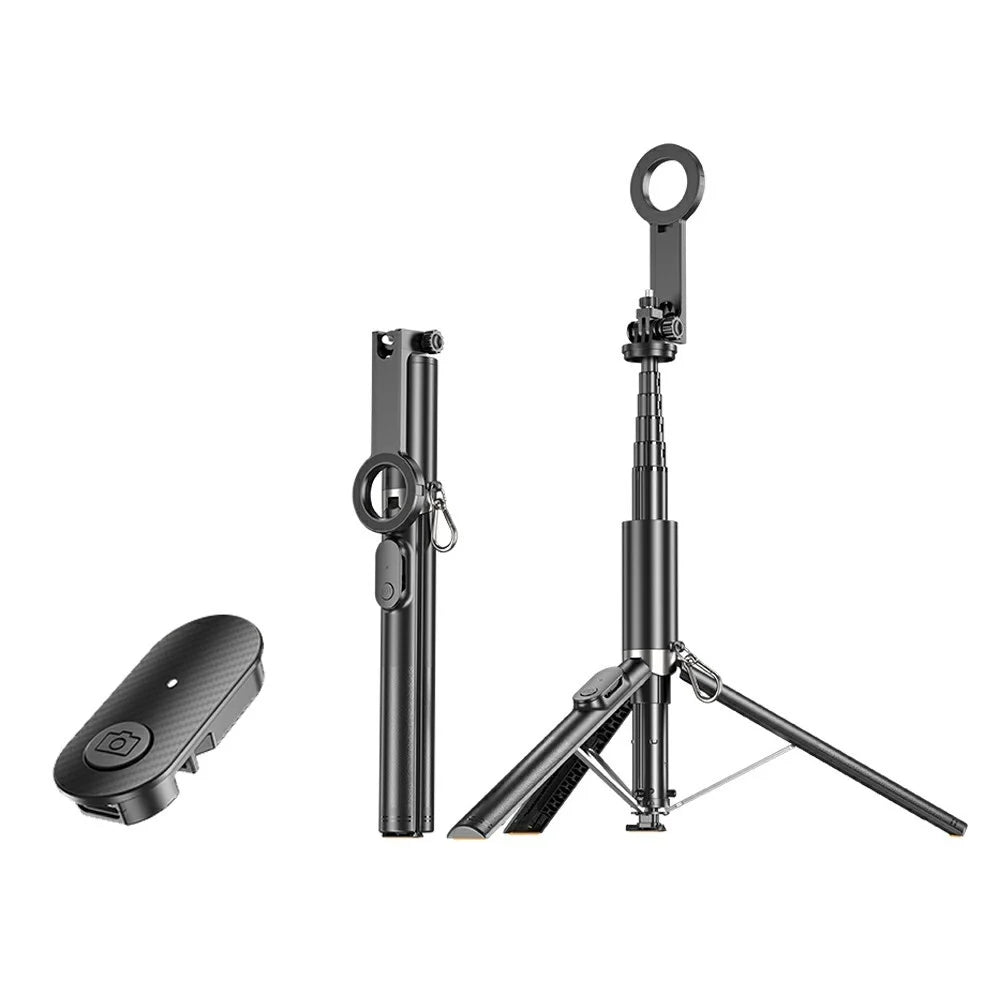 P27-MF Magnetic Selfie Stick Tripod Auto Pop Up Portable Extendable Monopod Bluetooth-Compatible Remote Control - Black - 1