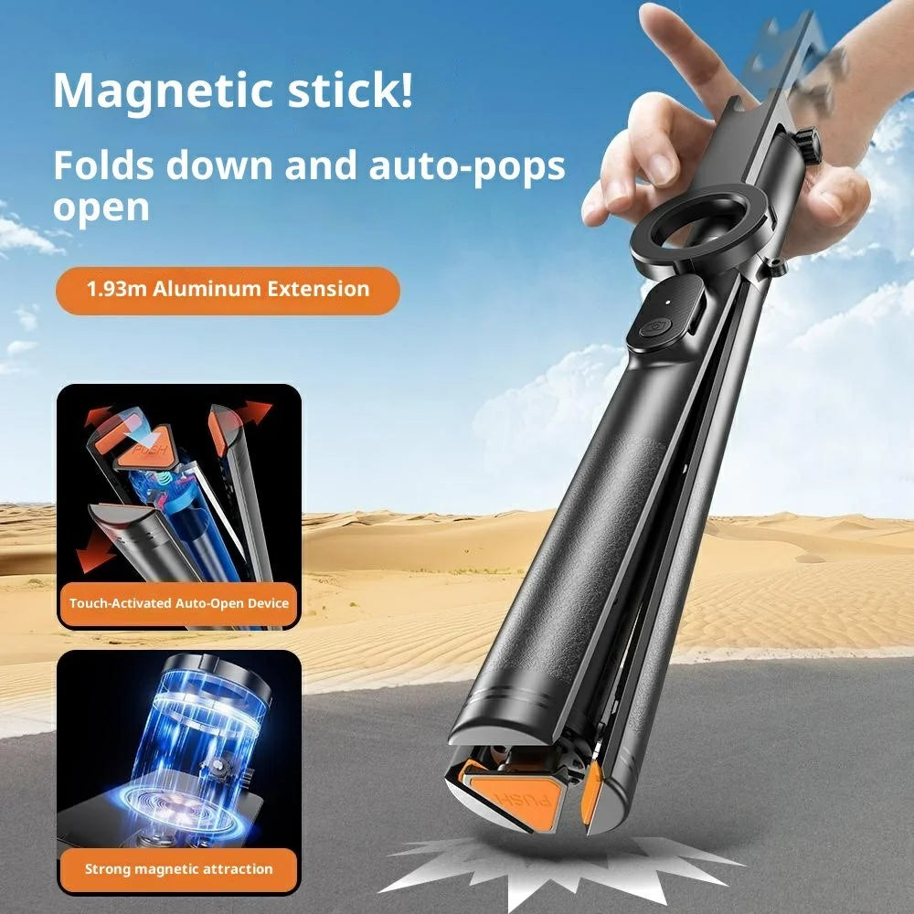 P27-MF Magnetic Selfie Stick Tripod Auto Pop Up Portable Extendable Monopod Bluetooth-Compatible Remote Control - Black - 3