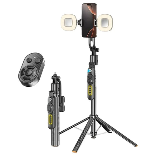 Q625 1.83m Bluetooth-Compatible Quadripod Selfie Stick AI Tracking with H-Shape Dual Fill Light Anti-Shake - Black - 1