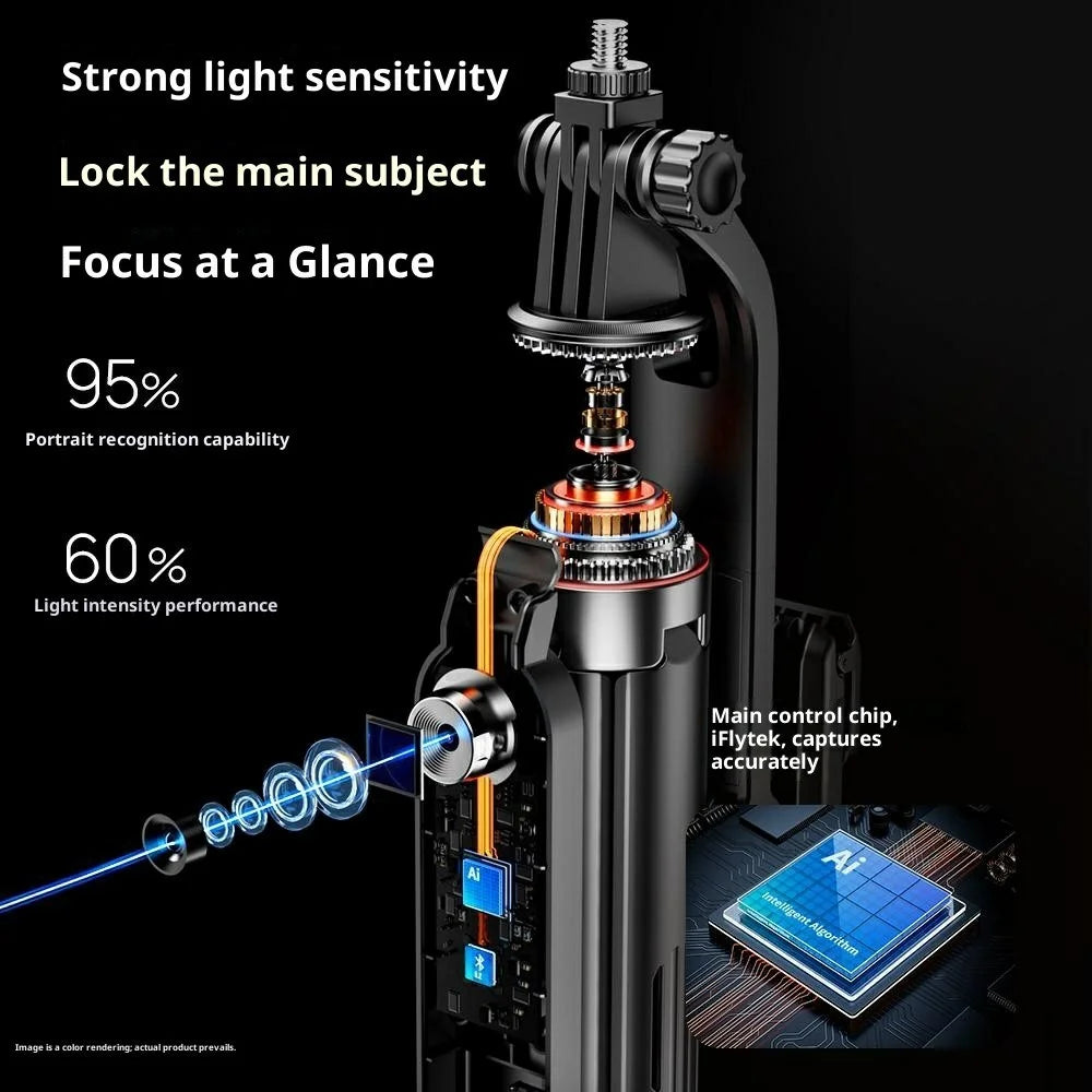 Q625 1.83m Bluetooth-Compatible Quadripod Selfie Stick AI Tracking with H-Shape Dual Fill Light Anti-Shake - Black - 3