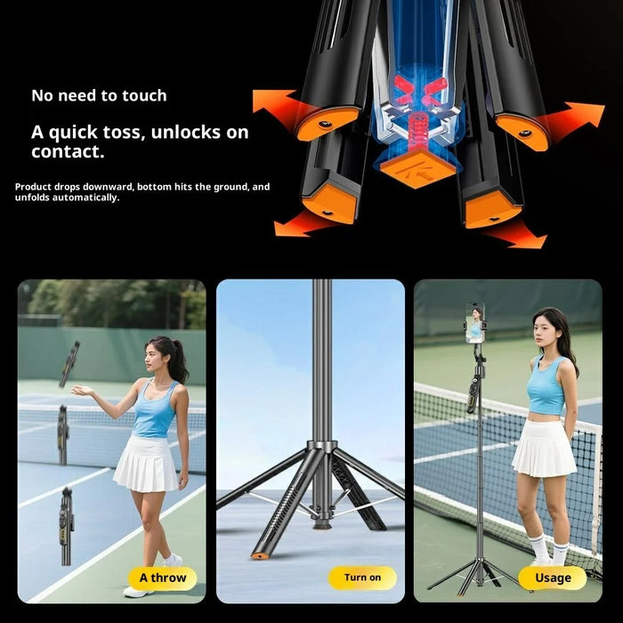 Q625 1.83m Bluetooth-Compatible Quadripod Selfie Stick AI Tracking with 10 inch Fill Light Anti-Shake - Black - 6
