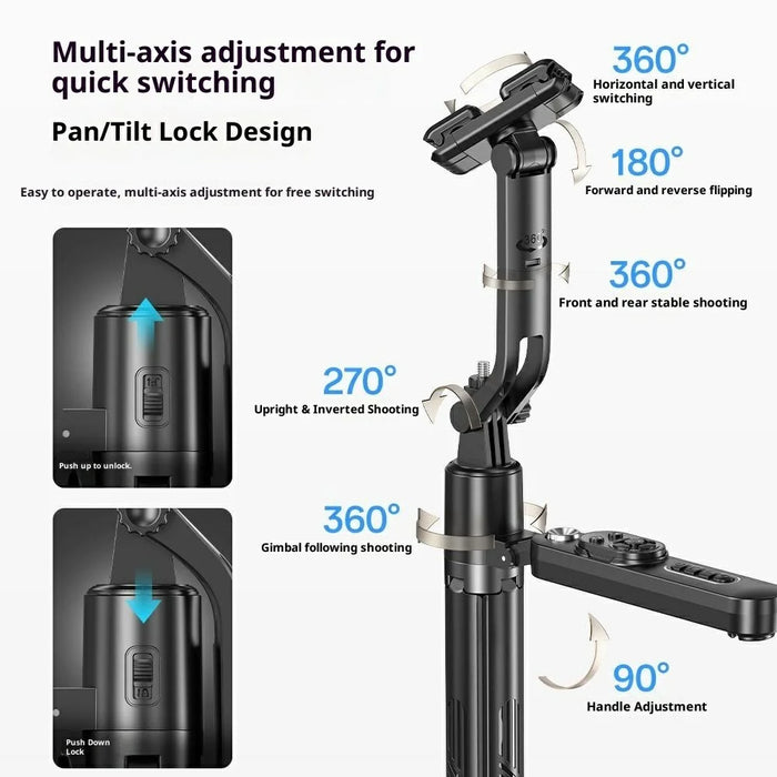 Q625 1.83m Bluetooth-Compatible Quadripod Selfie Stick AI Tracking with 10 inch Fill Light Anti-Shake - Black - 7