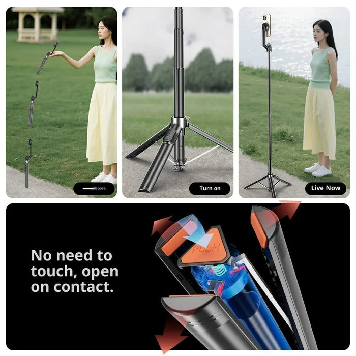 P62 Bluetooth-Compatible Tripod Selfie Stick for Smartphone Live Streaming Electric Suction Cup Extendable Monopod - Black - 3