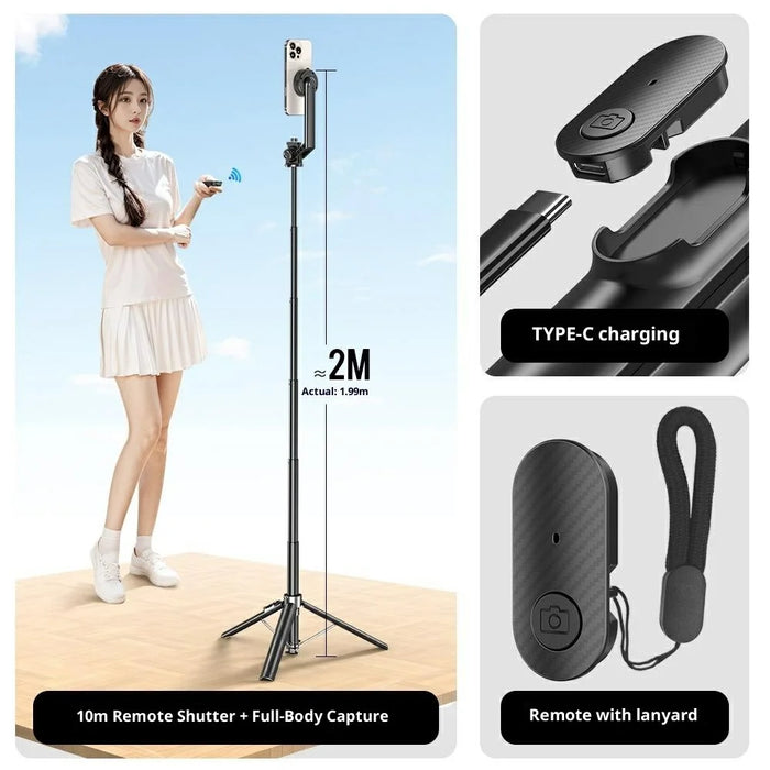 P62 Bluetooth-Compatible Tripod Selfie Stick for Smartphone Live Streaming Electric Suction Cup Extendable Monopod - Black - 6