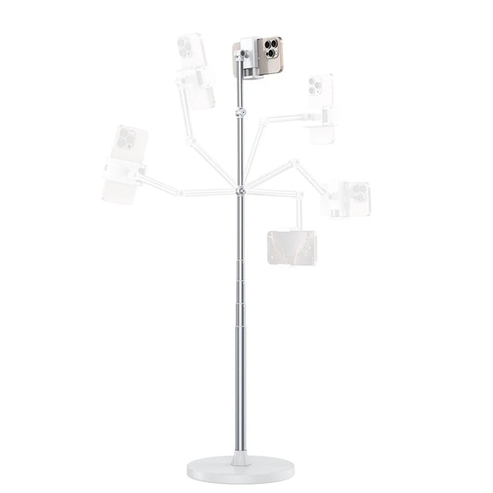 X9 Integrated Foldable Phone Floor Stand Telescopic Adjustable Overhead Shooting Stand for Live Streaming - White - 2