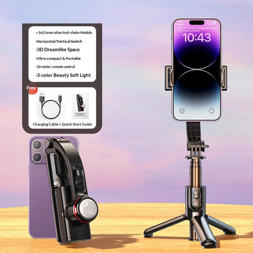 CYKE L18S For Smartphone Selfie Stick Single-Axis Gimbal Stabilizer Tripod Stand with 3-Color Fill Light - Black - 2