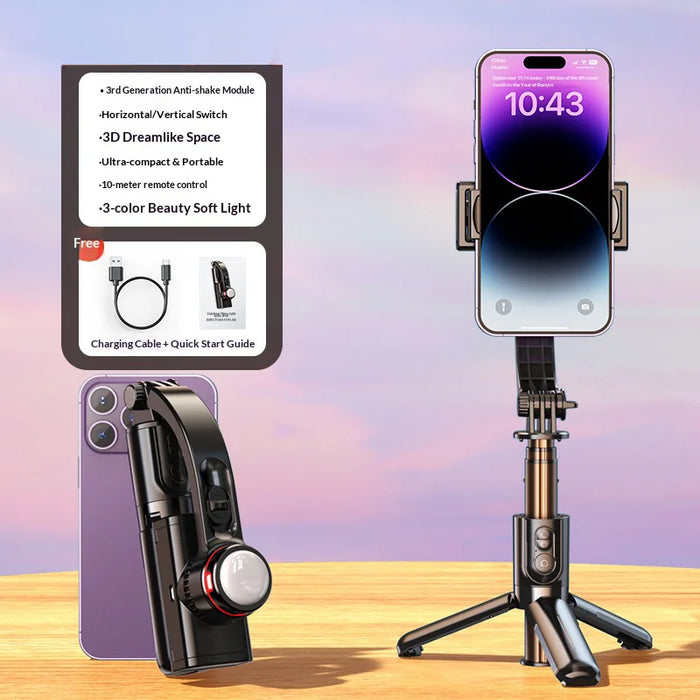 CYKE L18S For Smartphone Selfie Stick Single-Axis Gimbal Stabilizer Tripod Stand with 3-Color Fill Light - Black - 2